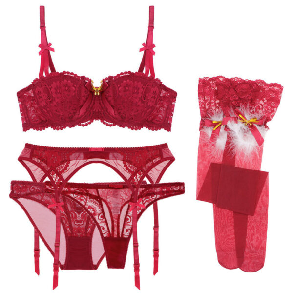 Sexy Lace  Cup Bra Set Christmas Valentine's Day Gift Temptation Stockings Thong - Image 5