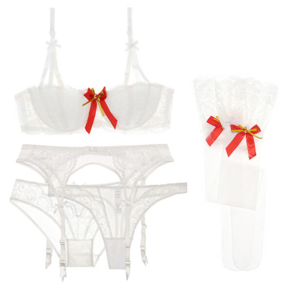 Sexy Lace  Cup Bra Set Christmas Valentine's Day Gift Temptation Stockings Thong - Image 2