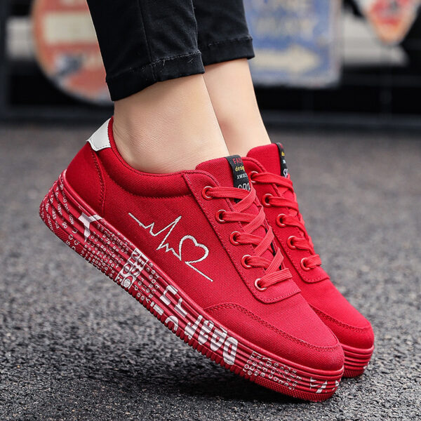Love Print Canvas Shoes Women Men Flats Lace-up Casual Shoes Lover Sports Shoes Valentines Day - Image 5