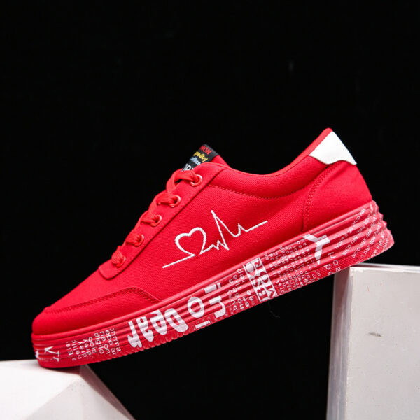 Love Print Canvas Shoes Women Men Flats Lace-up Casual Shoes Lover Sports Shoes Valentines Day - Image 2