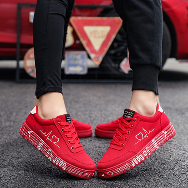 Love Print Canvas Shoes Women Men Flats Lace-up Casual Shoes Lover Sports Shoes Valentines Day - Image 9