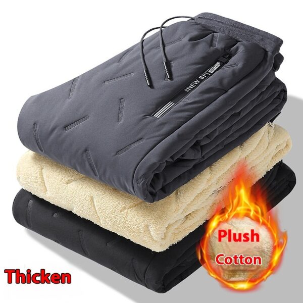 Winter Sweatwear Men Plush Thick Fleece Sweatpant Lambswool Thermal Trousers Casual Pants Waterproof Windproof Warm Cotton Pants - Image 4