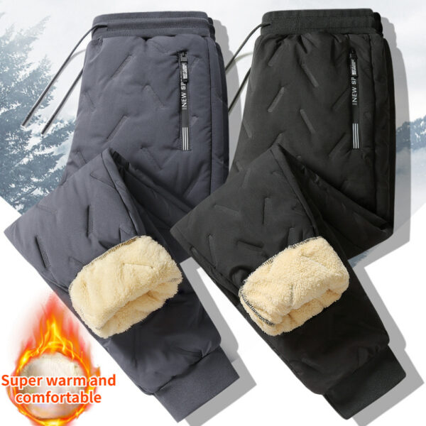 Winter Sweatwear Men Plush Thick Fleece Sweatpant Lambswool Thermal Trousers Casual Pants Waterproof Windproof Warm Cotton Pants - Image 2